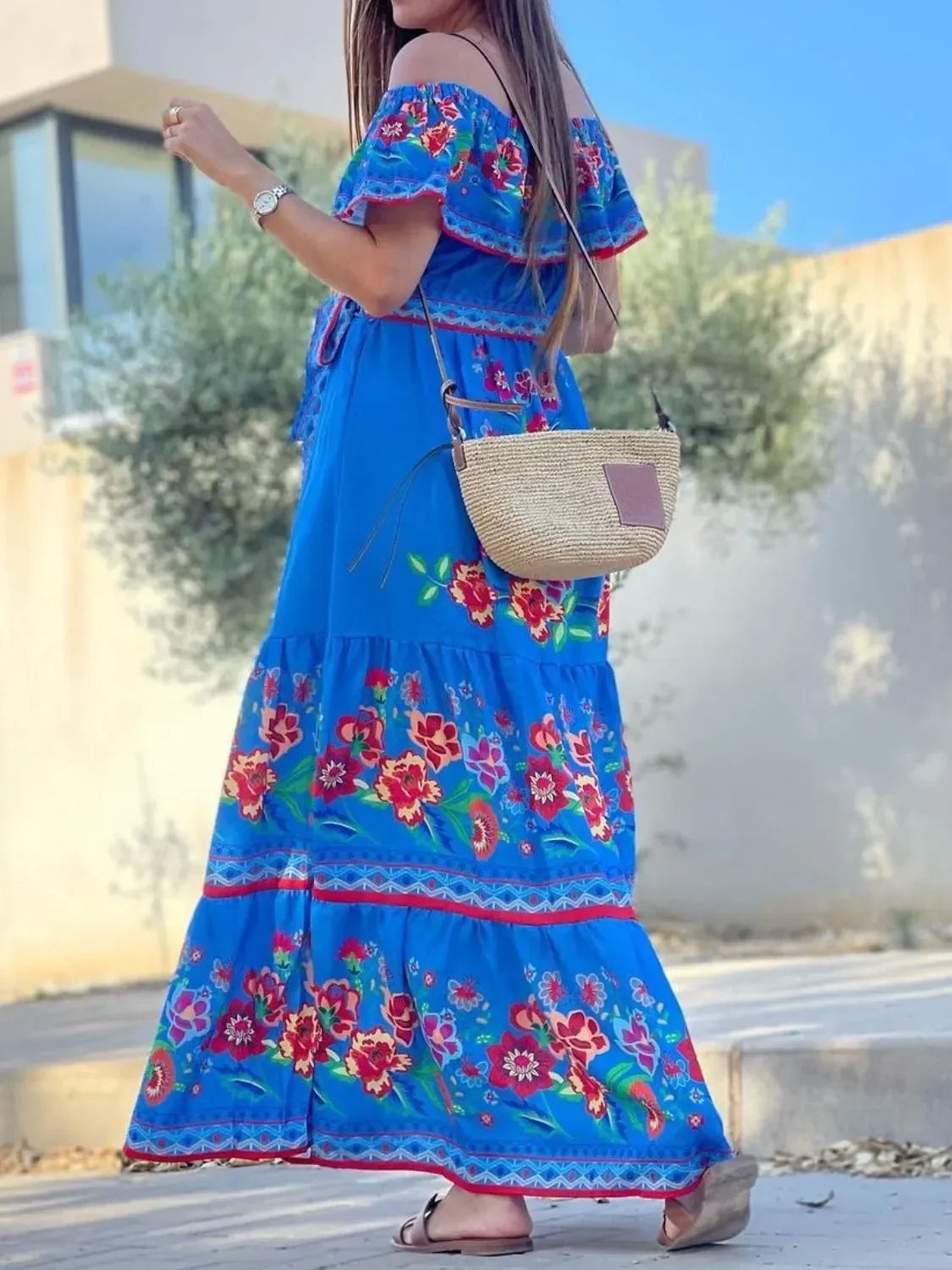 Floral Off Shoulder Ruffle Maxi Dress - Luna Di Velluto