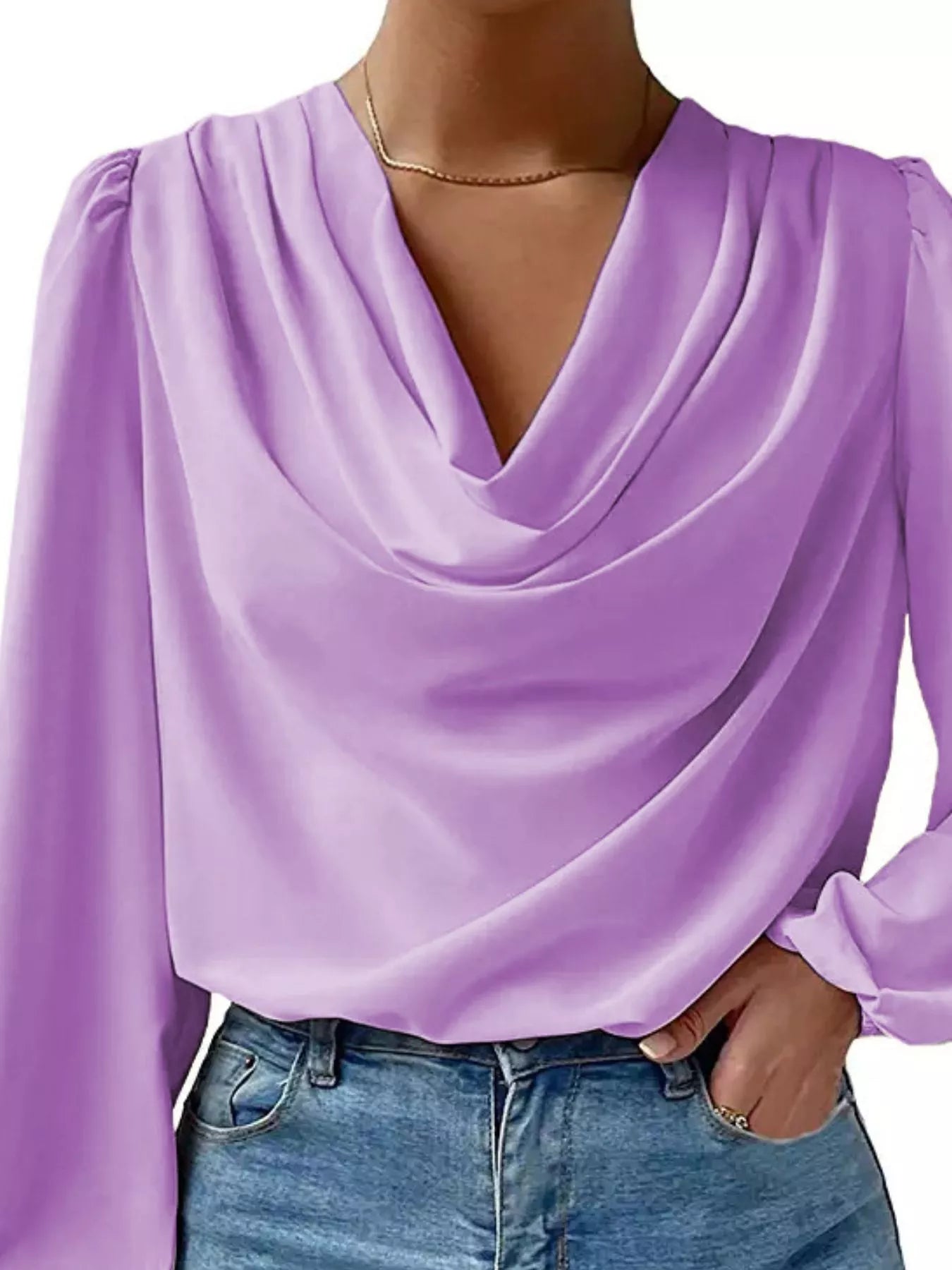 Full Size Cowl Neck Balloon Sleeve Blouse Plus Size - Luna Di Velluto
