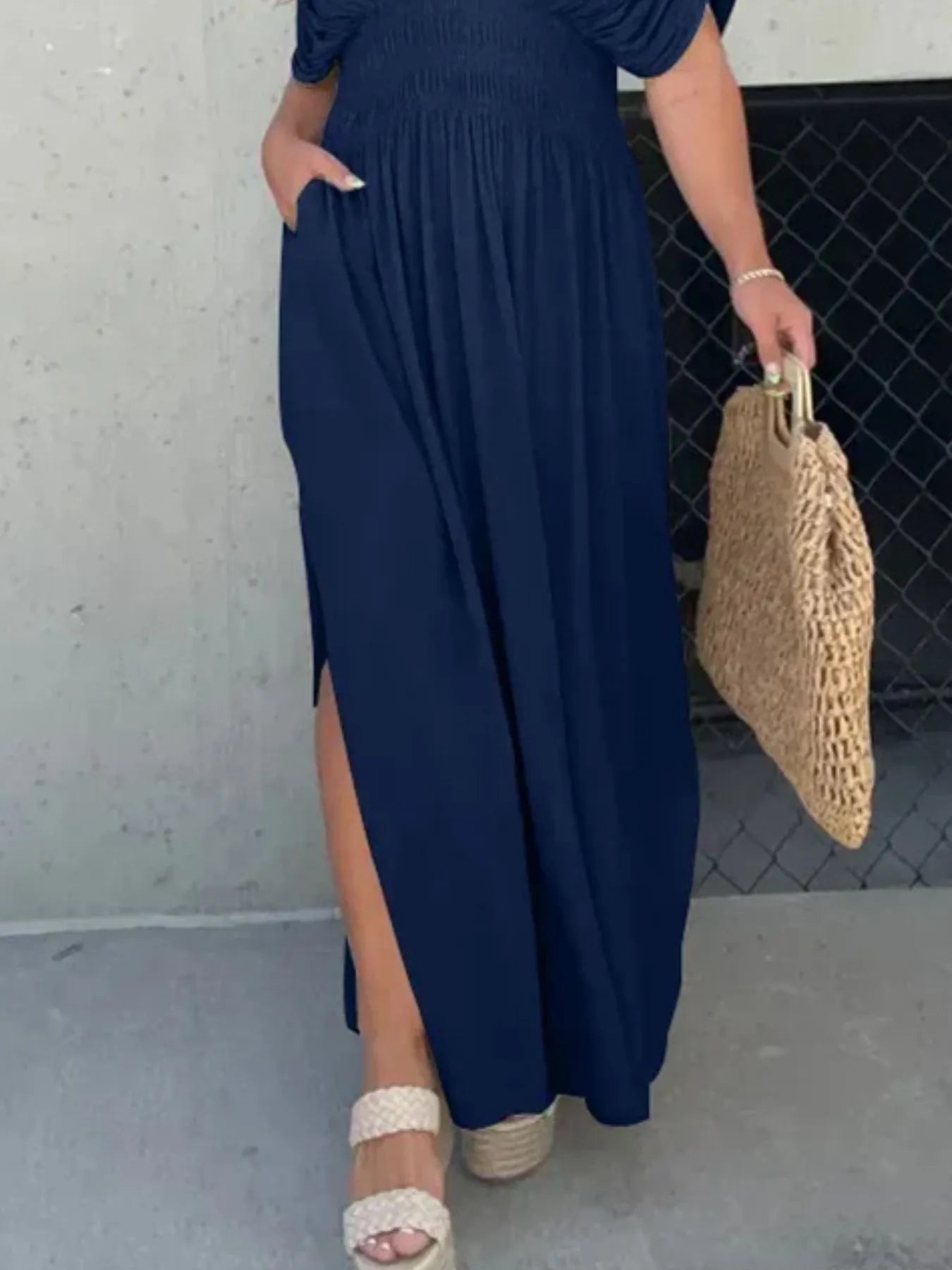 Full Size Deep V-Neck Maxi Dress with Side Slit Plus Size - Luna Di Velluto