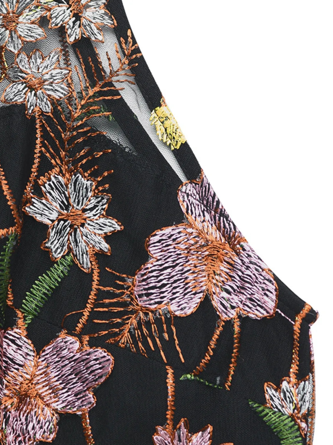 Floral Embroidered Halter Neck Pleated Jumpsuit - Luna Di Velluto