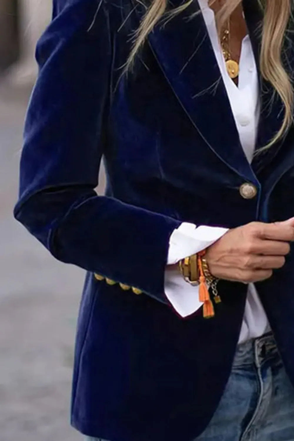 One Button Lapel Collar Long Sleeve Blazer - Luna Di Velluto