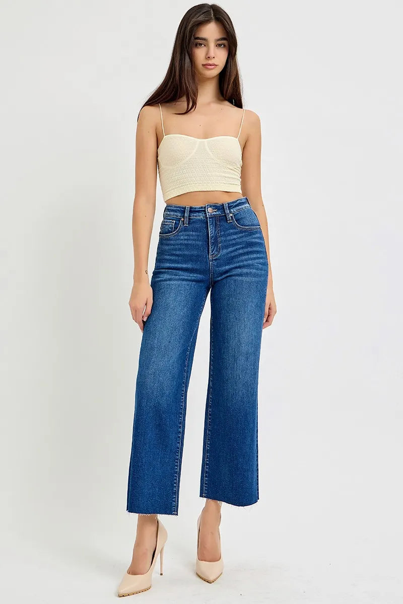 RISEN Full Size Tummy Control High Rise Wide Crop Jeans Plus Size - Luna Di Velluto