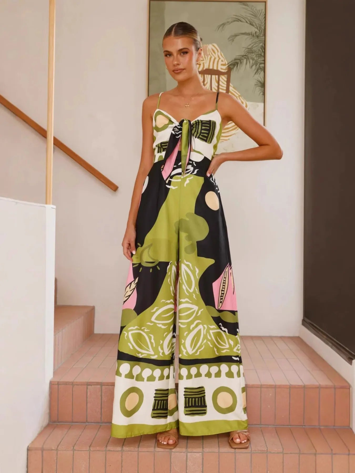 Printed Sweetheart Neck Jumpsuit - Luna Di Velluto