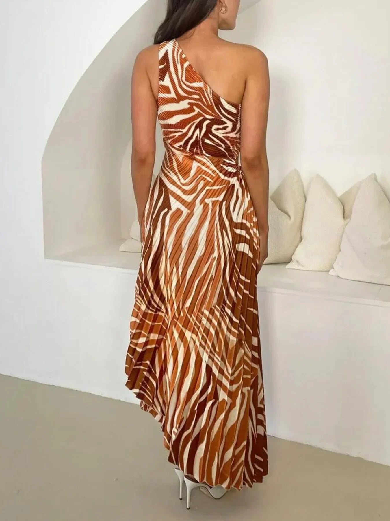 Printed One Shoulder Asymmetrical Maxi Dress - Luna Di Velluto