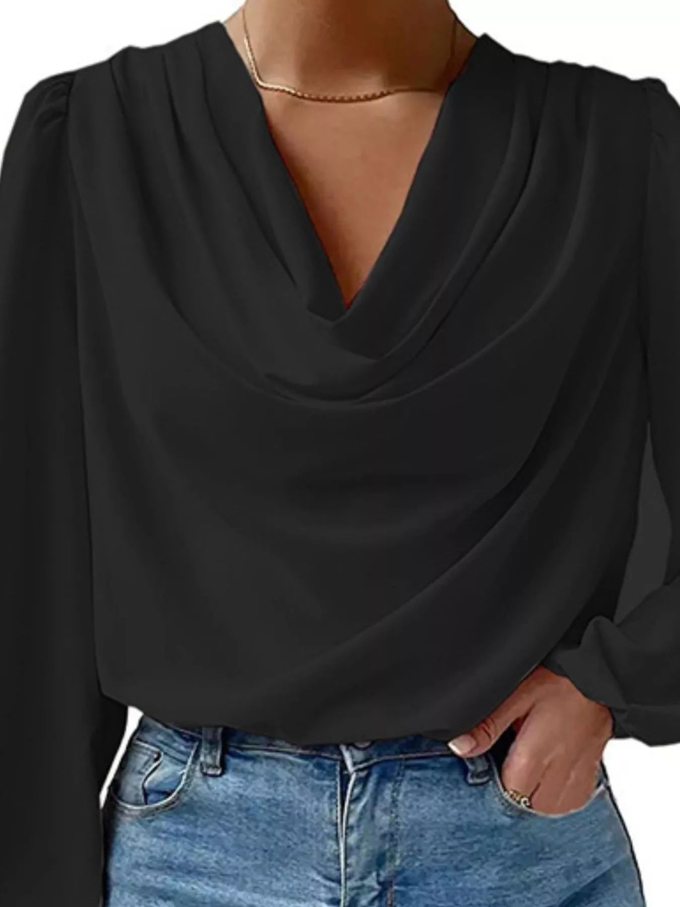 Full Size Cowl Neck Balloon Sleeve Blouse Plus Size - Luna Di Velluto