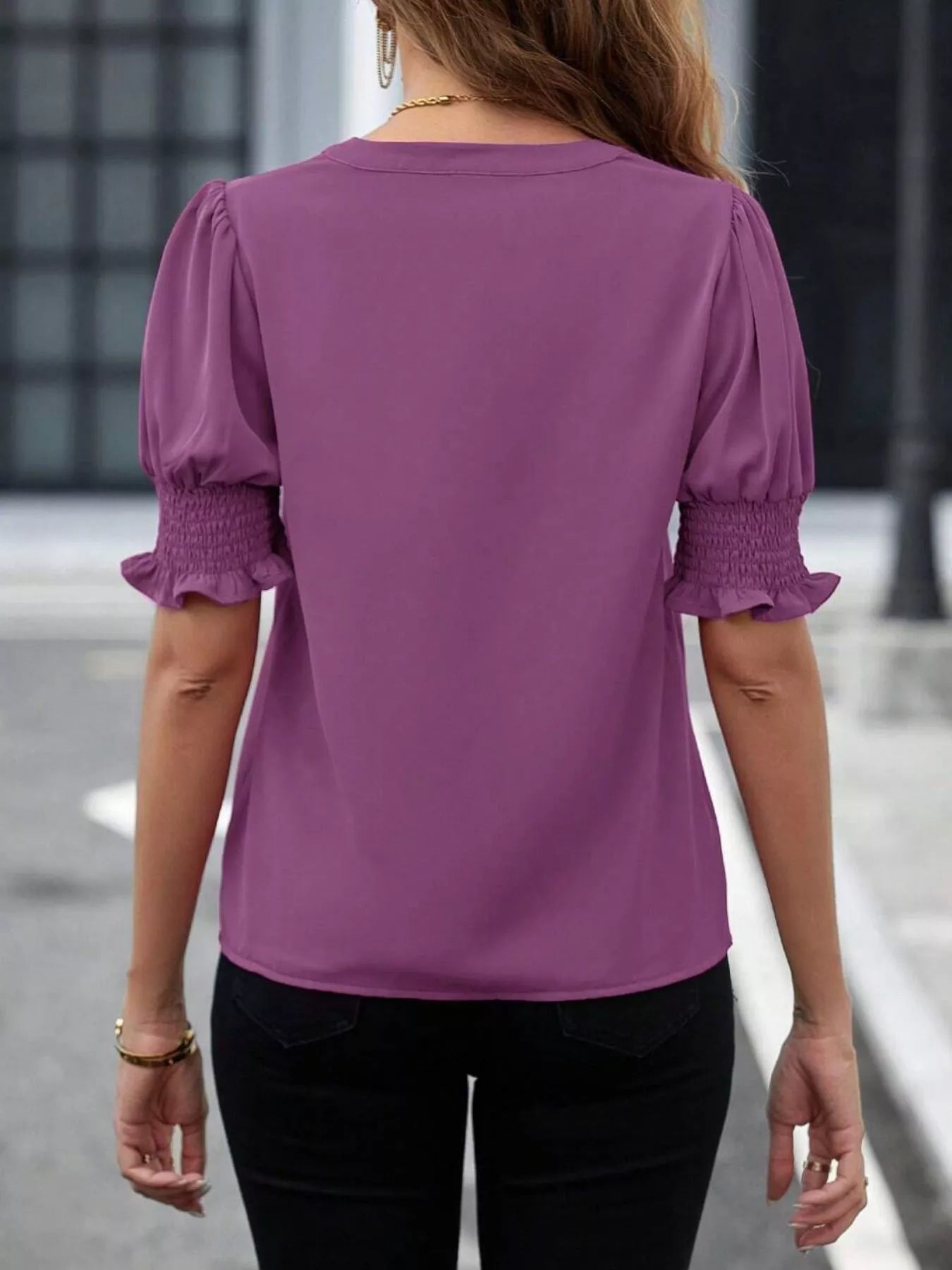 Notched Half Sleeve Blouse - Luna Di Velluto