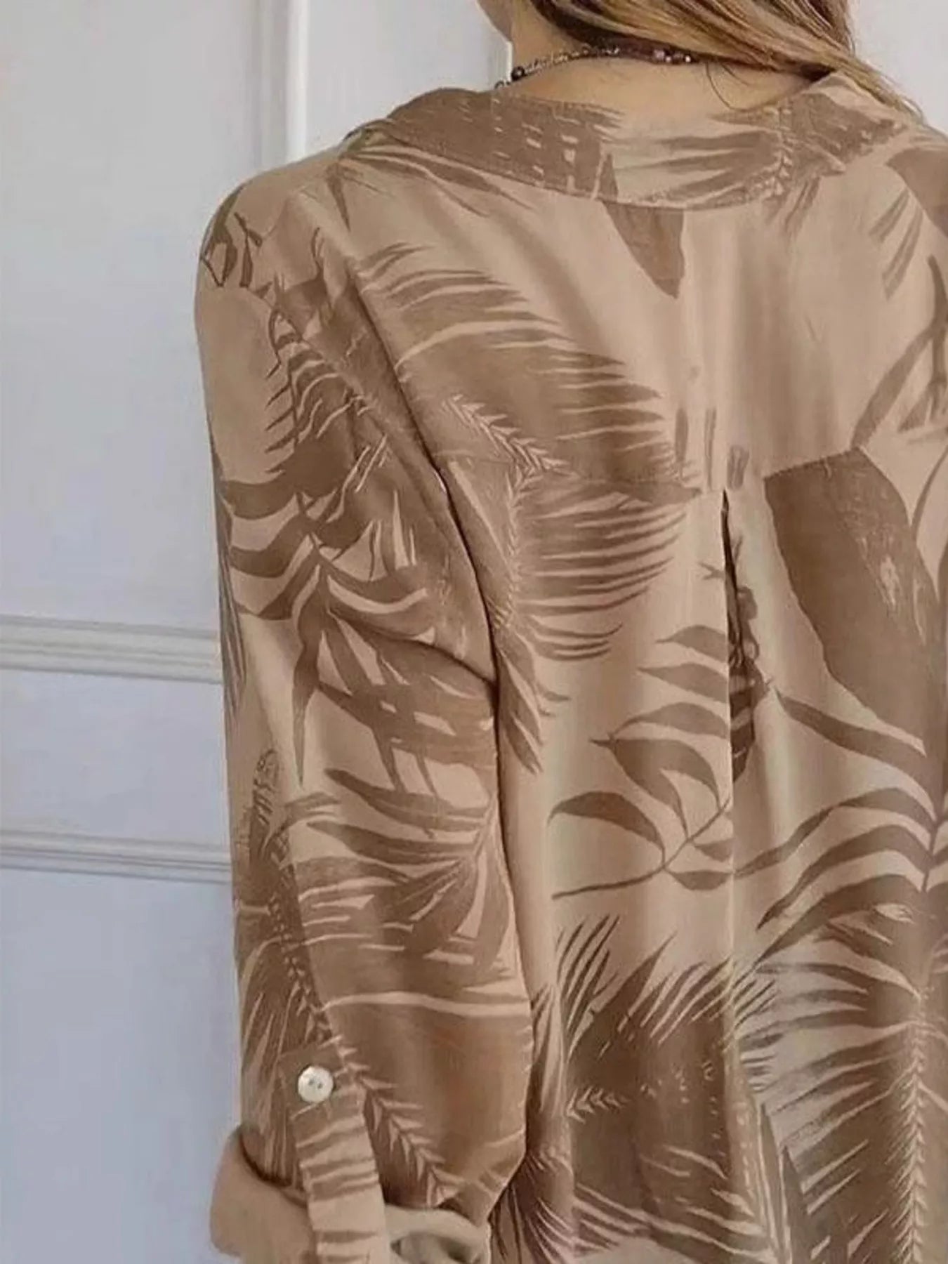 Full Size Printed Button Detail Long Sleeve Blouse Plus Size - Luna Di Velluto