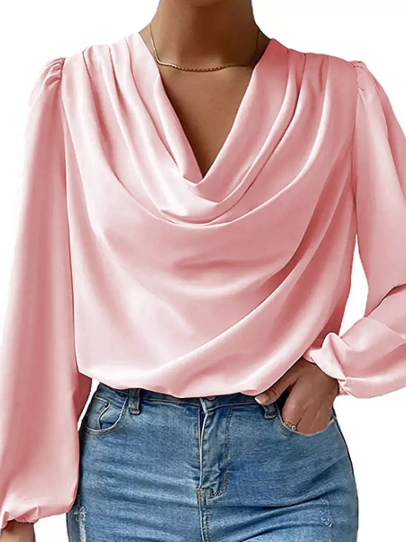 Full Size Cowl Neck Balloon Sleeve Blouse Plus Size - Luna Di Velluto