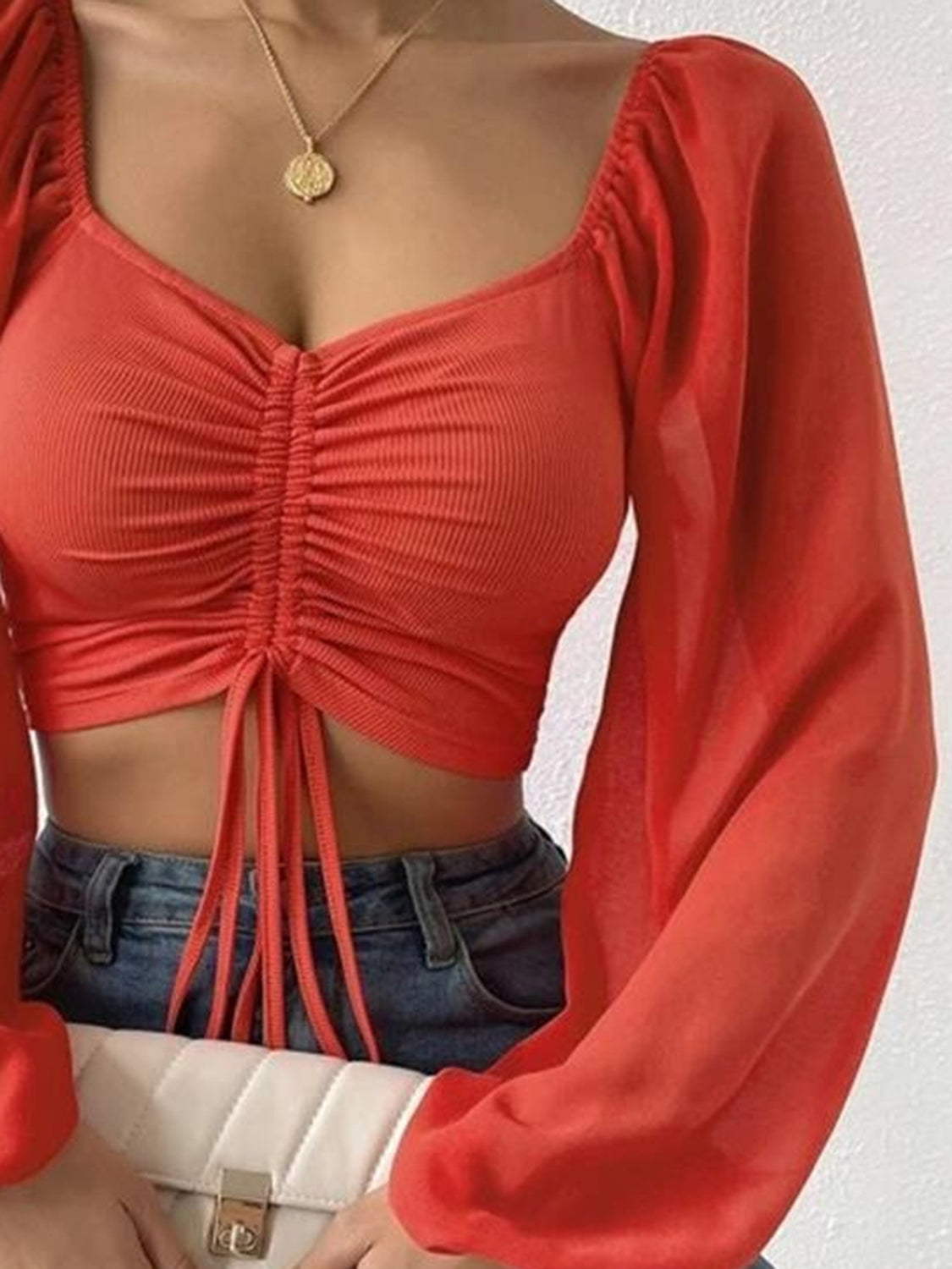 Drawstring Sweetheart Neck Cropped Top - Luna Di Velluto