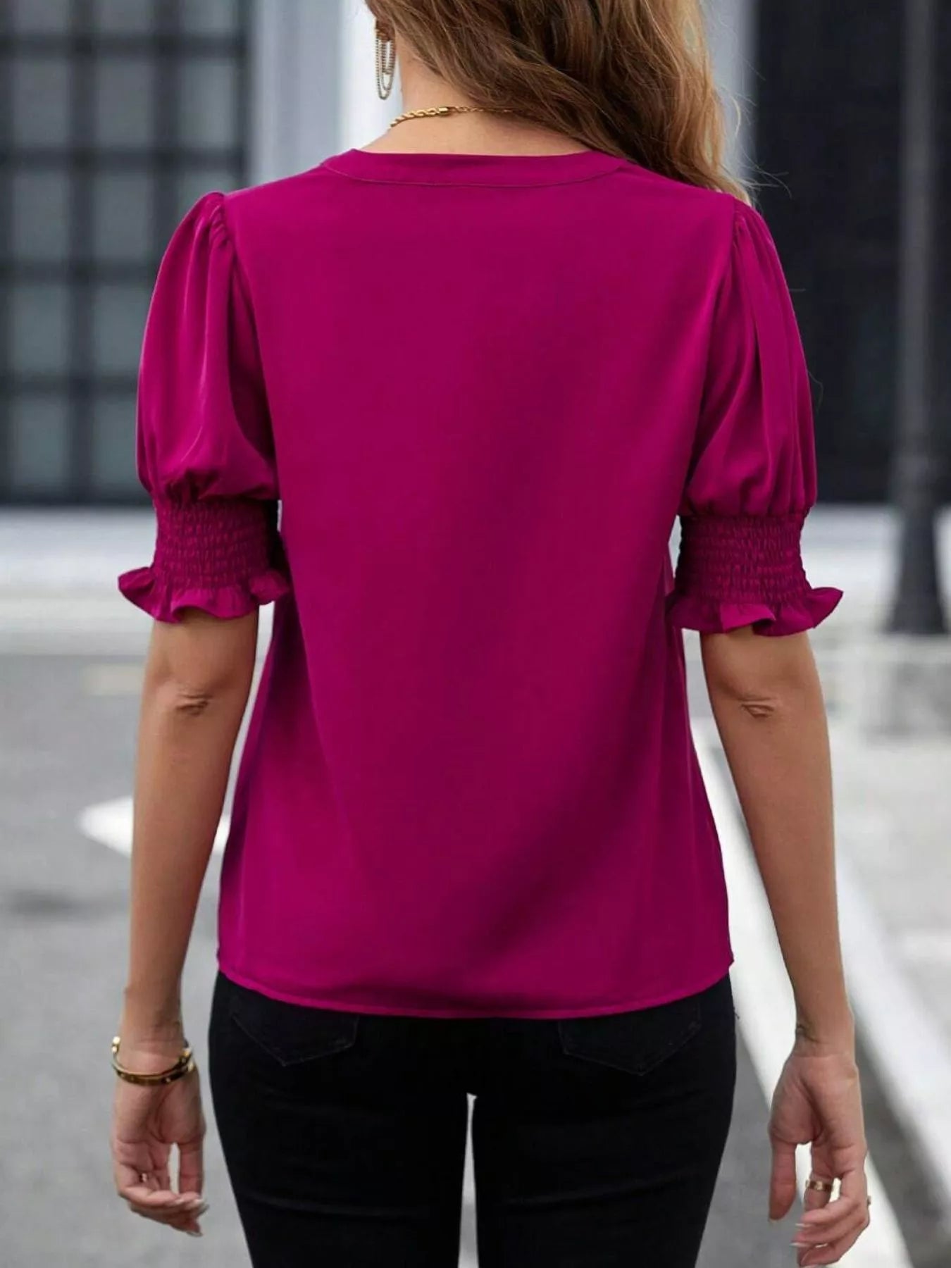 Notched Half Sleeve Blouse - Luna Di Velluto