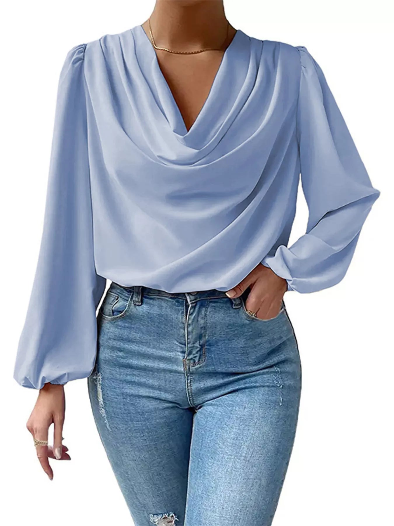 Full Size Cowl Neck Balloon Sleeve Blouse Plus Size - Luna Di Velluto