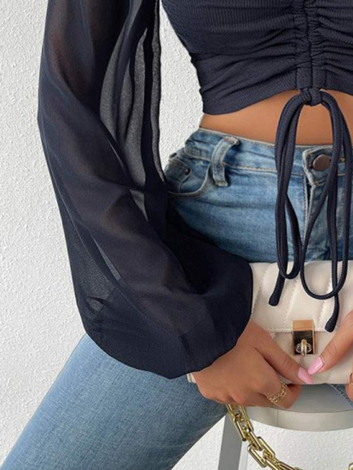 Drawstring Sweetheart Neck Cropped Top - Luna Di Velluto