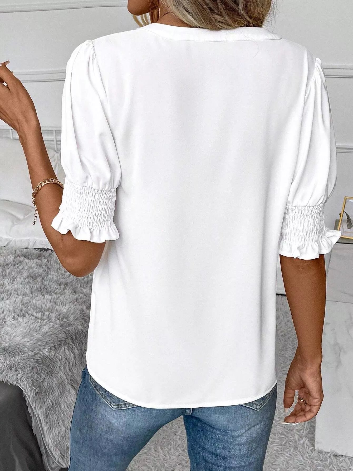 Notched Half Sleeve Blouse - Luna Di Velluto