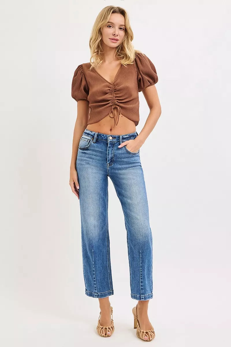 RISEN High Rise Crop Boyfriend Tapered Jeans - Luna Di Velluto