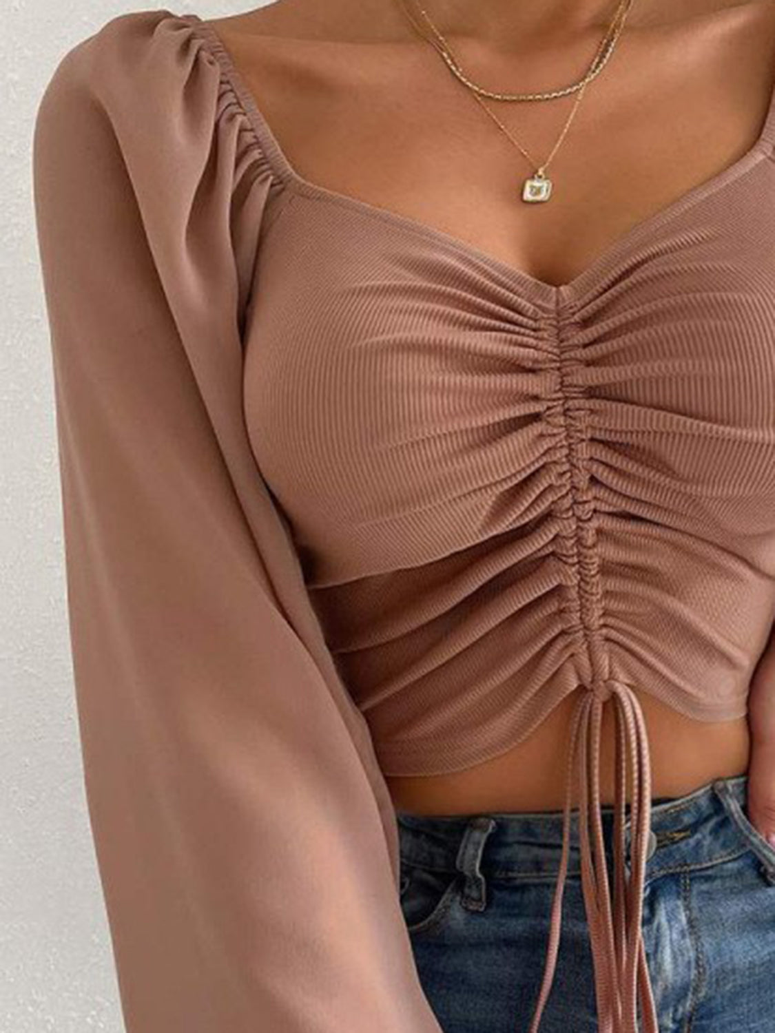 Drawstring Sweetheart Neck Cropped Top - Luna Di Velluto