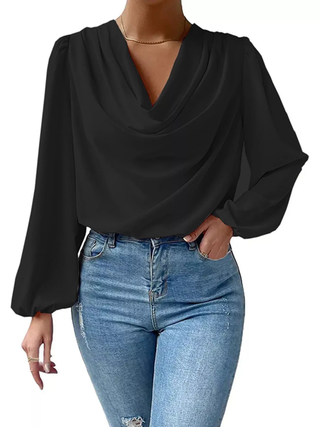 Full Size Cowl Neck Balloon Sleeve Blouse Plus Size - Luna Di Velluto
