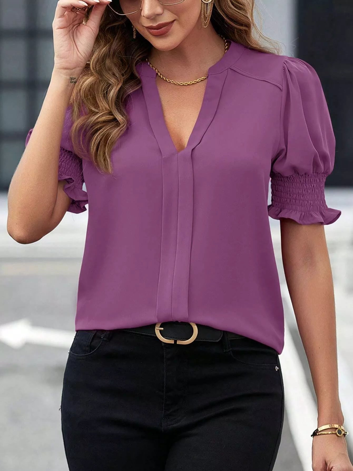 Notched Half Sleeve Blouse - Luna Di Velluto