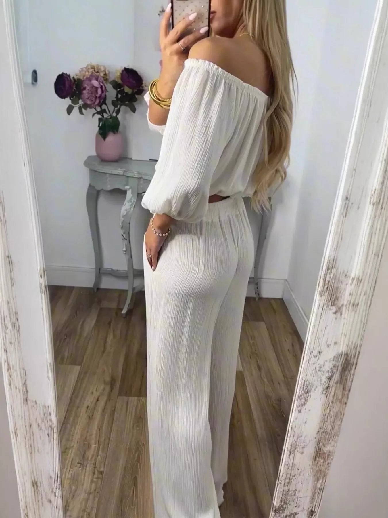 Full Size Off-Shoulder Top and Pants Set Plus Size - Luna Di Velluto