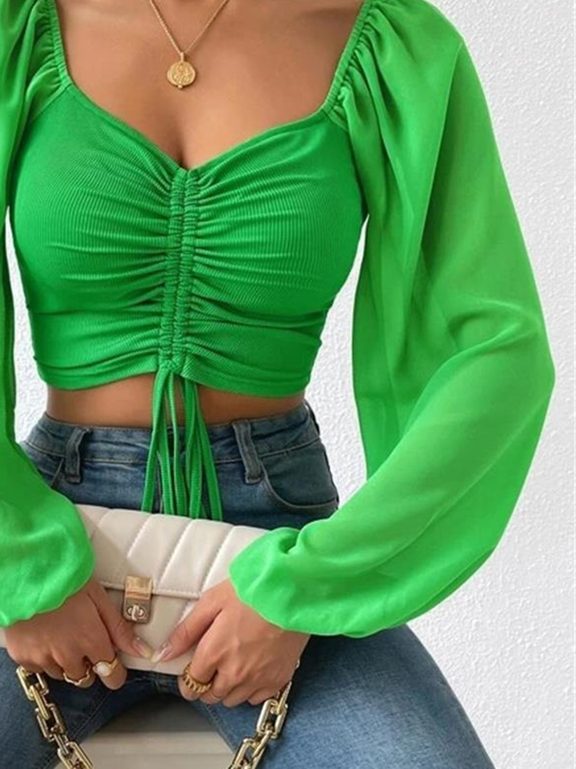 Drawstring Sweetheart Neck Cropped Top - Luna Di Velluto