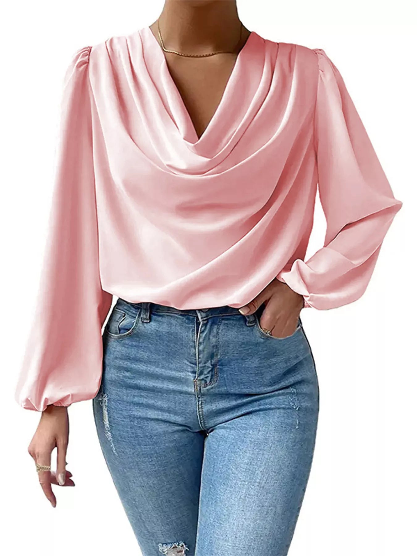 Full Size Cowl Neck Balloon Sleeve Blouse Plus Size - Luna Di Velluto