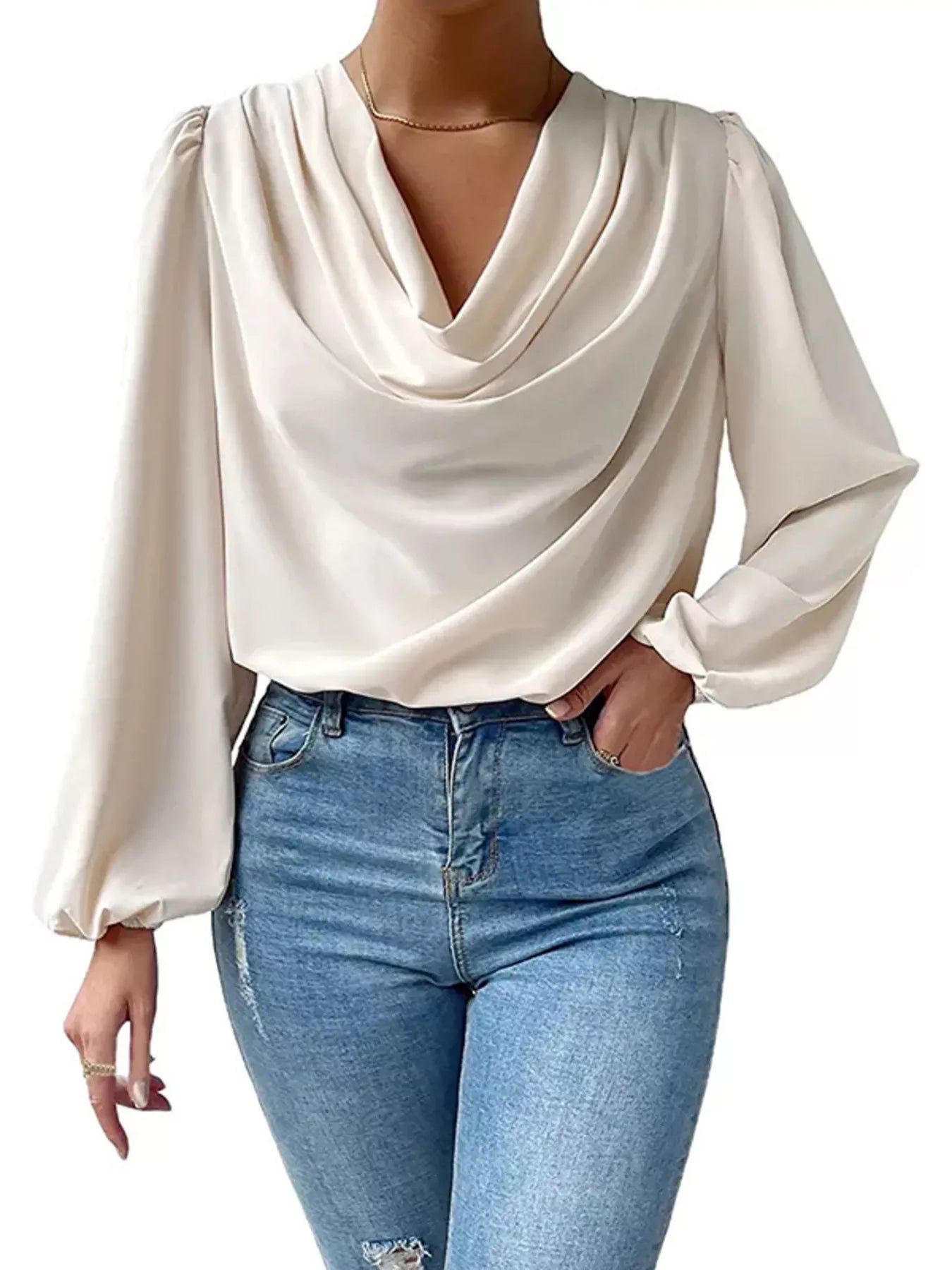 Full Size Cowl Neck Balloon Sleeve Blouse Plus Size - Luna Di Velluto