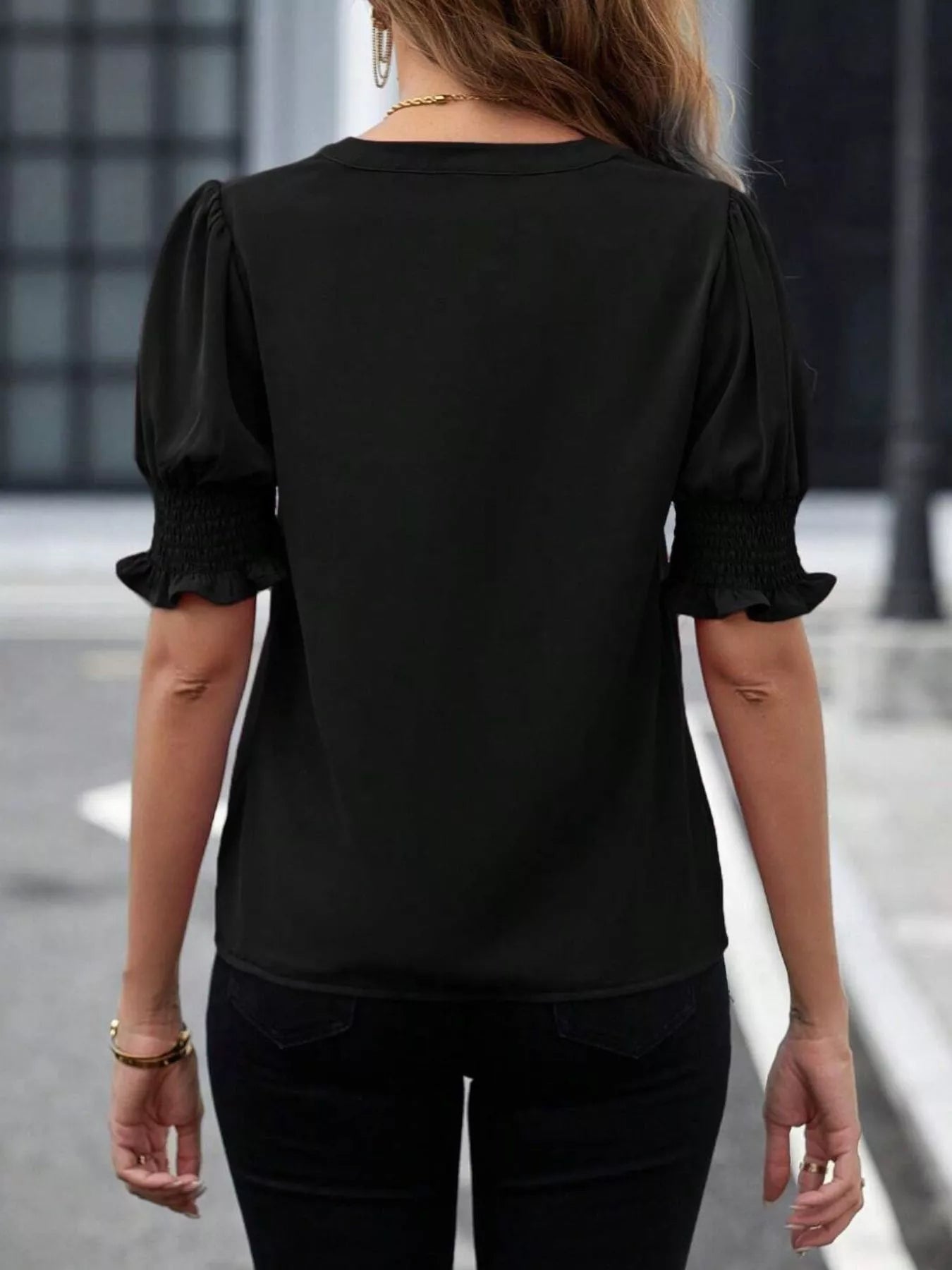 Notched Half Sleeve Blouse - Luna Di Velluto