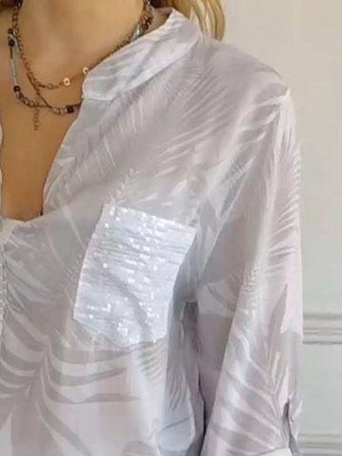 Full Size Printed Button Detail Long Sleeve Blouse Plus Size - Luna Di Velluto