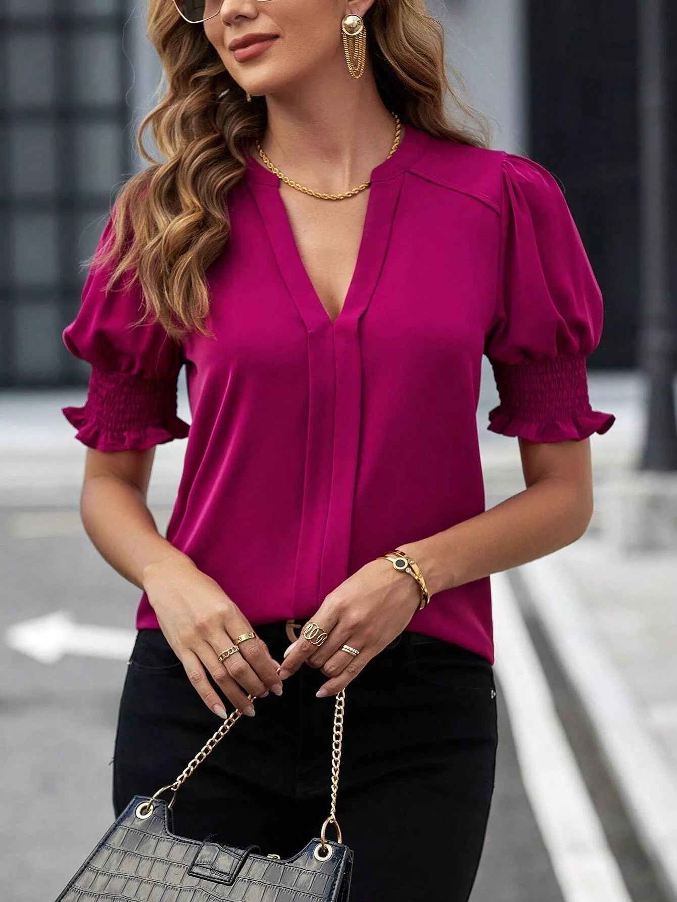 Notched Half Sleeve Blouse - Luna Di Velluto