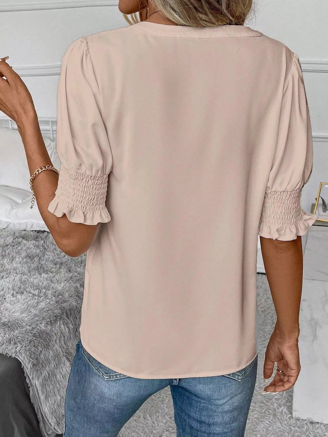 Notched Half Sleeve Blouse - Luna Di Velluto