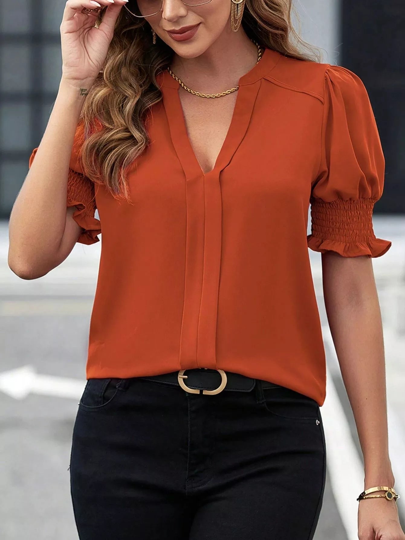 Notched Half Sleeve Blouse - Luna Di Velluto