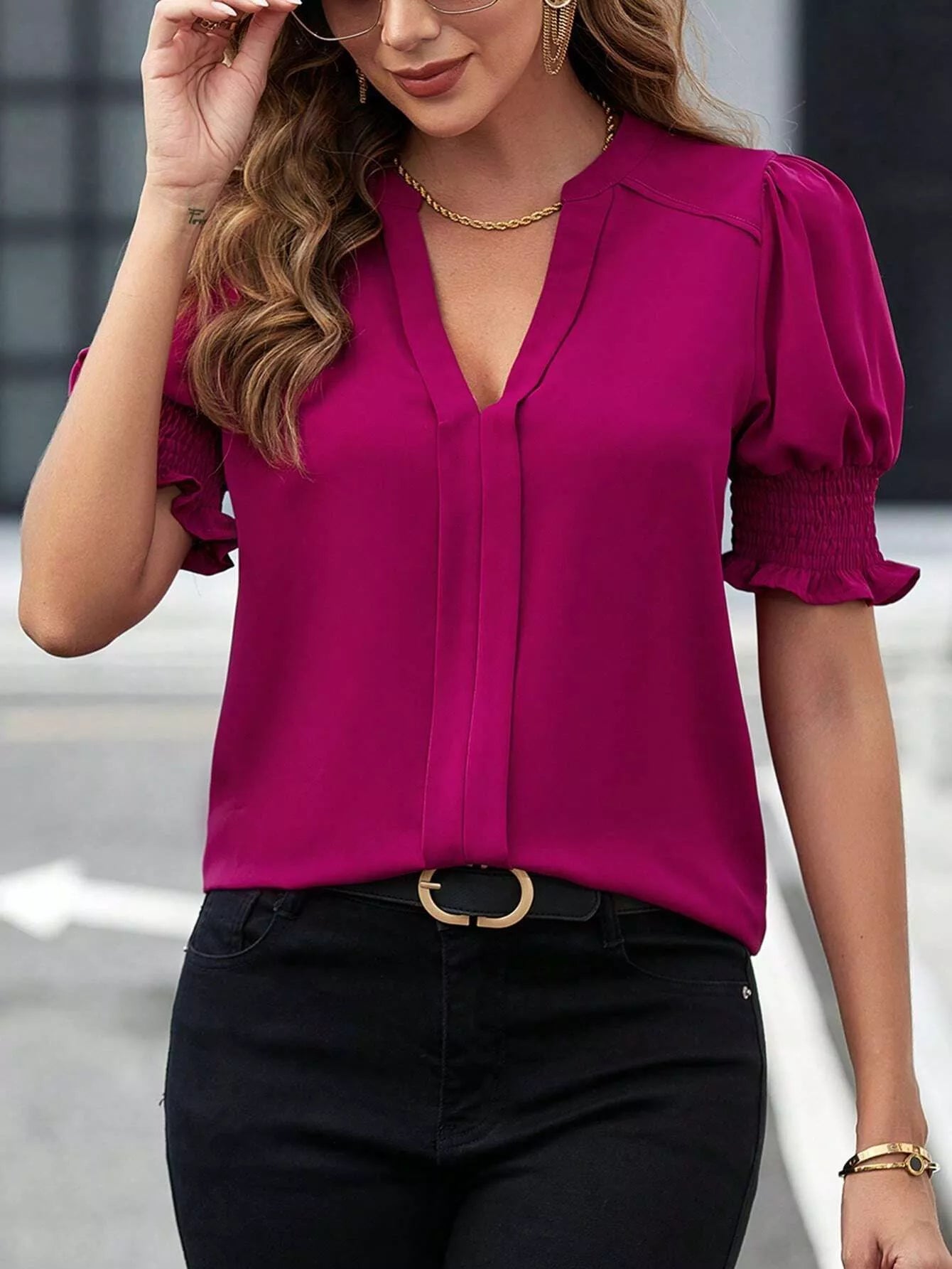 Notched Half Sleeve Blouse - Luna Di Velluto