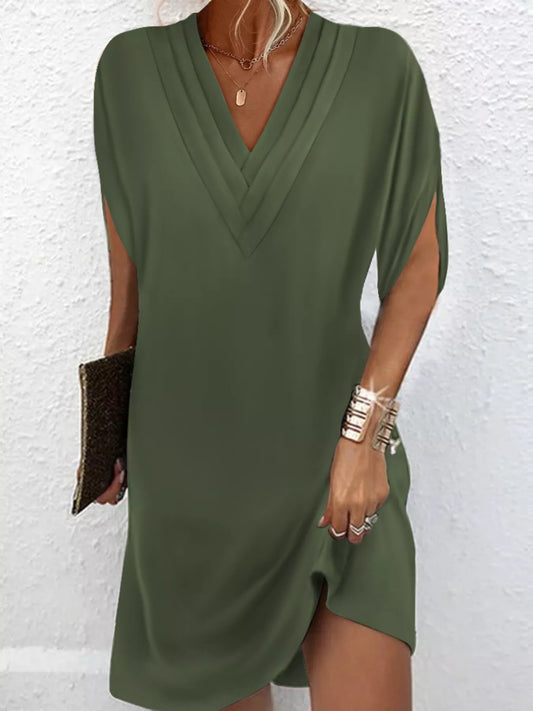 Full Size V-Neck Slit Sleeve Mini Dress Plus Size - Luna Di Velluto