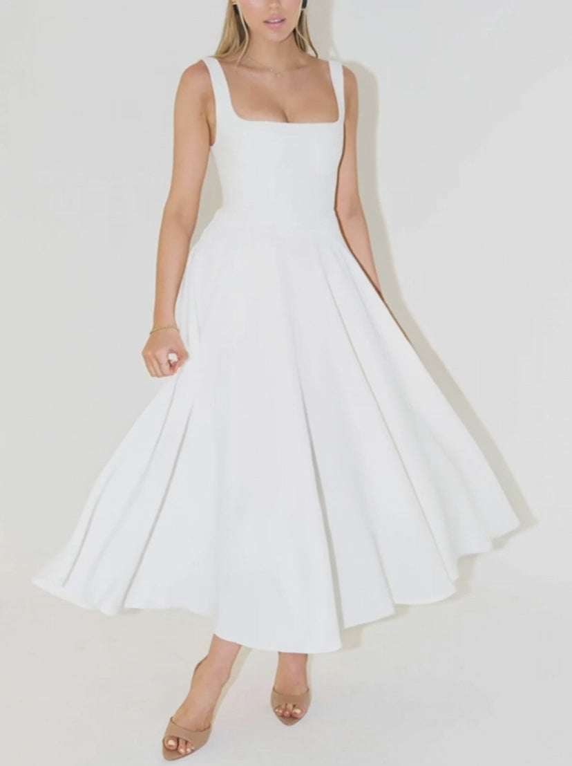 Video for Square Neck Sleeveless Midi Dress