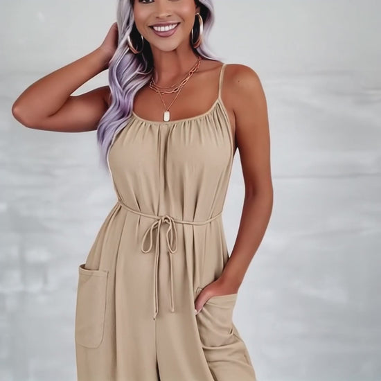 Video for Casual Spaghetti Strap Wide Leg Jumpsuit with Pockets