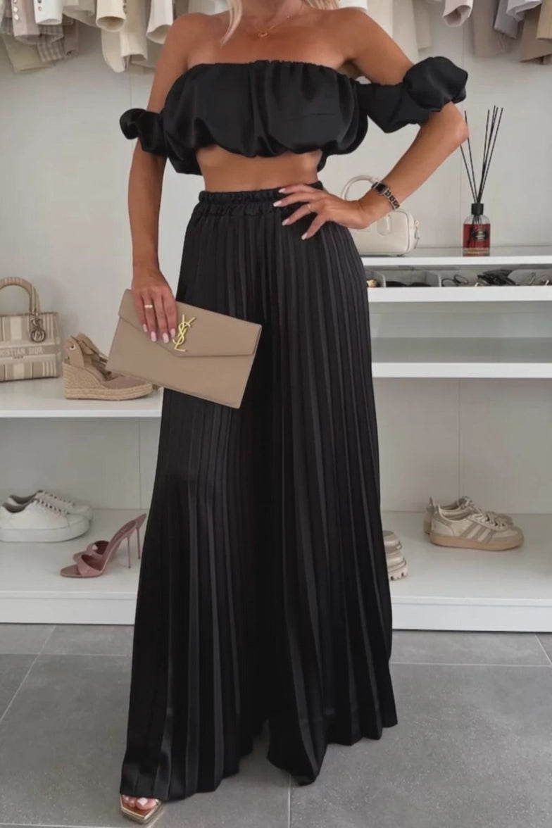 Video for Off-Shoulder Top and Pleated Pants Set